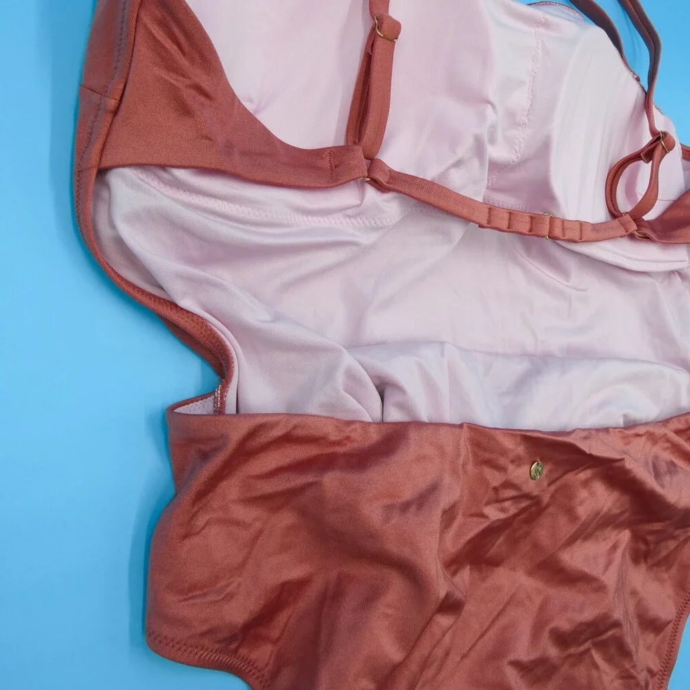 Victorias Secret XXL Rose Gold Covered Padded One Piece Tie Swimsuit Beach Women